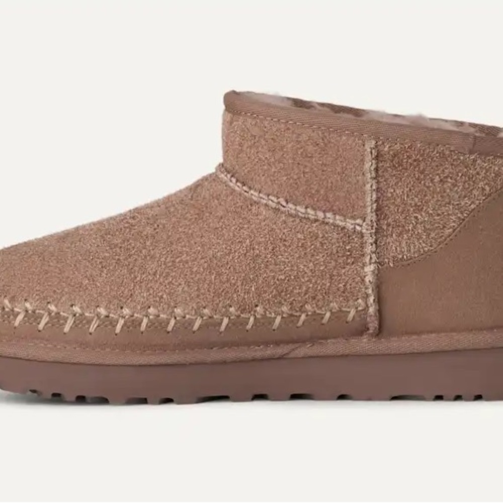 UGG Classic Ultra Mini Biarritz Boot Ankle Womens 12 Rocky Oak Brown Suede NWOT - Picture 4 of 16